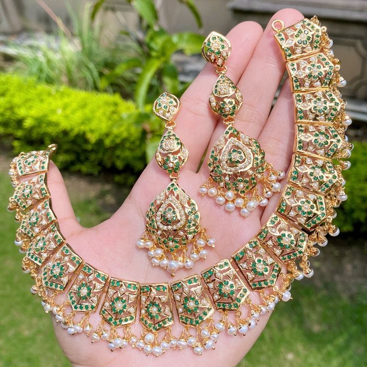 emerald necklace set Traditional Gold-plated Emerald Necklace For Wedding, Elegant Green Meenakari Bridal Necklace, Gold-plated Green Kundan Necklace With Meenakari, Green Kundan Necklace With Meenakari In Gold Plated, Green Kundan Necklace With Meenakari Detail, Traditional Emerald Chandbali Jewelry, Traditional Emerald Kundan Necklace For Formal Occasions, Traditional Kundan Emerald Necklace For Formal Occasions, Traditional Chandbali Emerald Jewelry