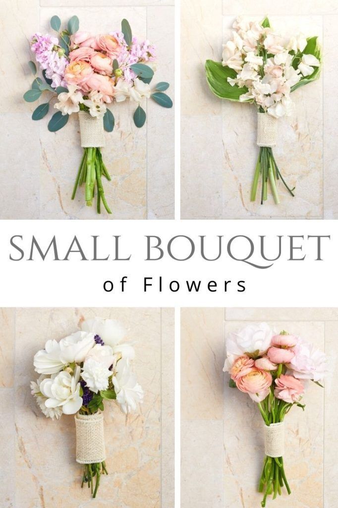 four different bouquets of flowers arranged on a marble background with the words small bouquet of flowers