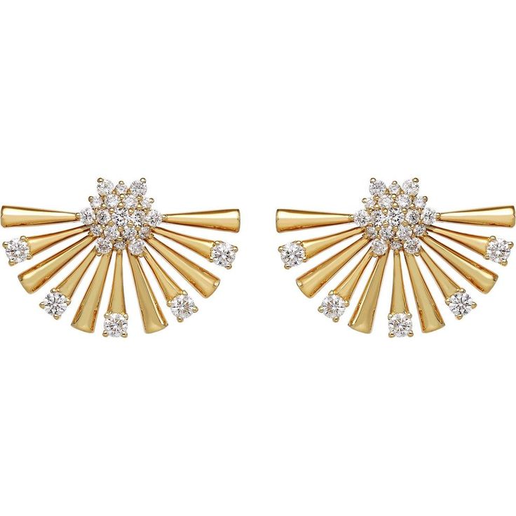 Navigate the nuances of elegance with our Sensu Earrings, where sophistication meets modern flair. Crafted with exquisite attention to detail, these earrings feature brilliant geometric fans that delicately adorn your ears, adding a touch of luxury to any ensemble. Each fan is meticulously accented with shimmering diamonds, totaling 1.42 carats, creating a captivating sparkle that catches the light with every movement. Whether you're attending a glamorous event or simply elevating your everyday look, these earrings are sure to make a statement and leave a lasting impression. Embrace the timeless beauty and effortless charm of our Sensu Earrings, a must-have addition to any jewelry collection.Features:1.42 Carats of Diamonds Modern Diamond Earrings, Modern Diamond Jewelry, Diamond Chandelier, Glamorous Jewelry, Stunning Diamond Rings, Fan Jewelry, Jewelry Box Diy, Luxury Jewelry Brands, Jewellery Sketches