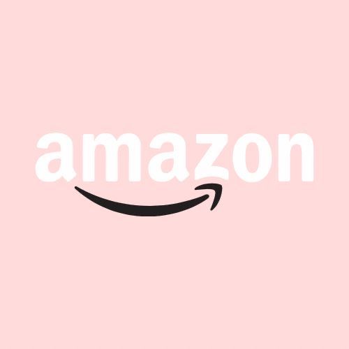 an amazon logo on a pink background