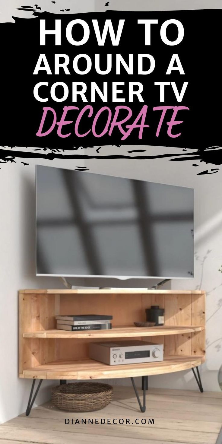 How To Decorate Around A Corner TV So It Doesn't Look Awkward Corner Tv Storage Ideas, Corner Console Table Tv Stands, How To Decorate Around A Corner Tv, Living Room Corner Tv Unit Designs, Tvs In Corner Of Room, How To Decorate Under A Corner Wall Mounted Tv, Mounted Corner Tv Ideas, Large Corner Tv Stand, Corner Flat Screen Tv Ideas