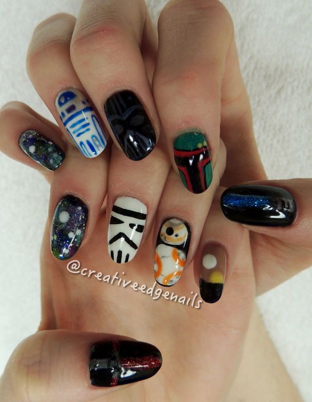 Star Wars Nail Art - Nail Design - NAILS Magazine Star Wars Nails Designs, Star Wars Nail Art, Starwars Design, Star Wars Nails, Book Nail Art, Wonder Nails, Beauty Nail Salon, Japan Nail, Disney Nail