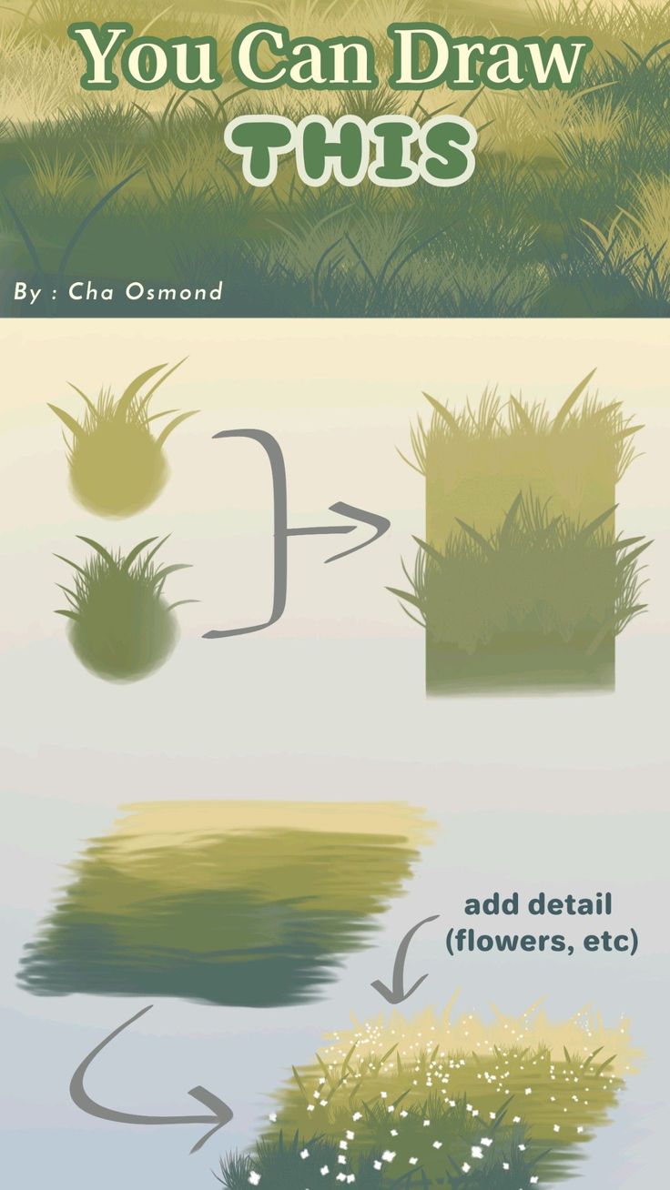 Grass Tutoial Forest Tutorial Drawing, How To Color Wood Digital Art, Drawing Grass Digital, Landscape Art Procreate, How To Paint Grass Digital, Nature Digital Art Tutorial, Art Painting Digital, Dirt Drawing Reference, Environmental Art Tutorial