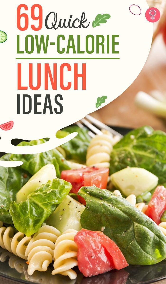 a close up of a plate of pasta salad with the words, 69 quick low - calorie lunch ideas