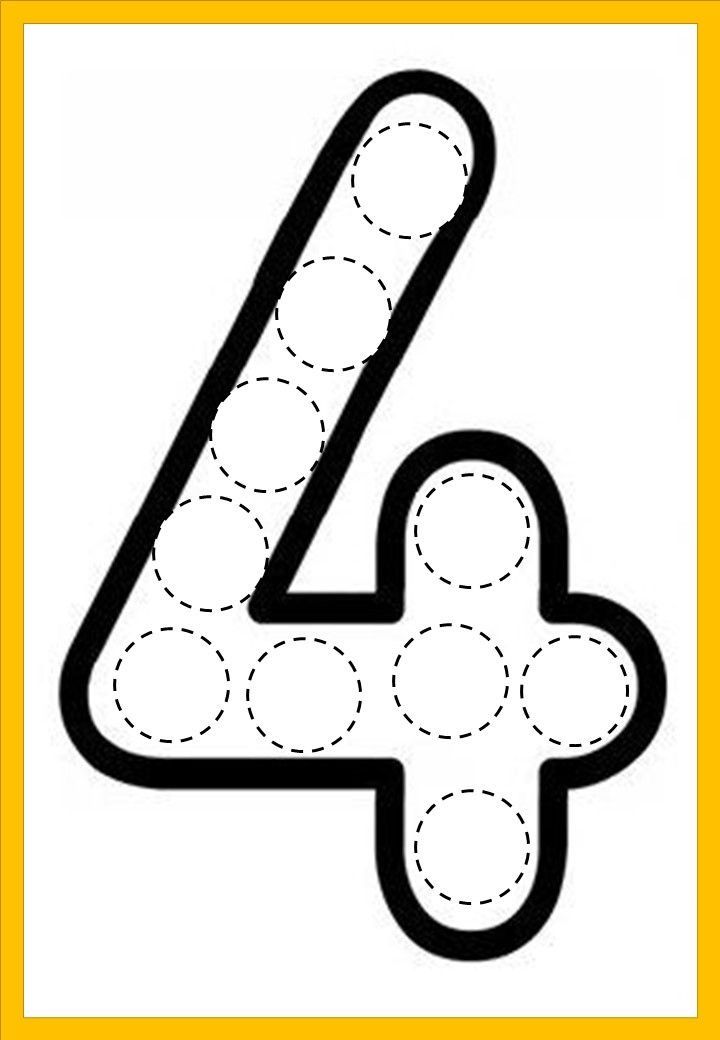 the number four is made up of circles and dots, as well as a dotted line