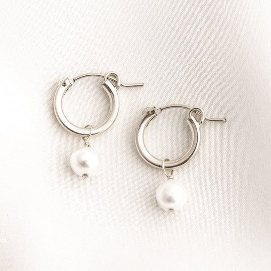 Pearl Hoop Earrings | Simple & Dainty Small Hoop Huggie Earrings For Everyday Elegance, Minimalist Small Hoop Jewelry For Everyday Elegance, Sterling Silver Earrings For Summer, Small Hoop Earrings For Everyday Elegance, Elegant Small Hoop Earrings For Everyday Elegance, Elegant Hoop Earrings For Summer Wedding, Elegant Summer Dangle Hoop Earrings, Delicate Hypoallergenic Summer Jewelry, Elegant Summer Wedding Hoop Earrings