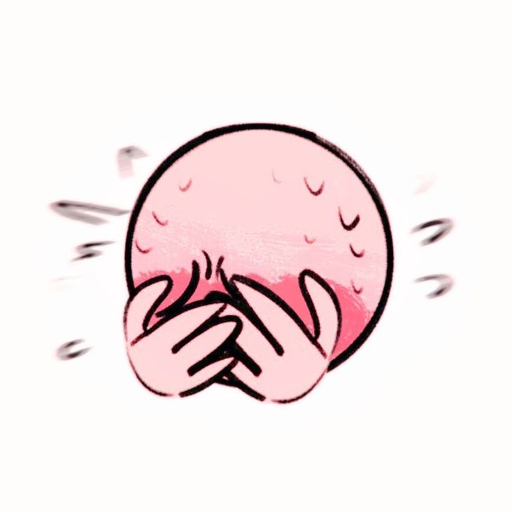 a drawing of a pink object with hands on it's face and eyes closed