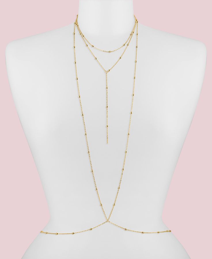 This is the statement piece of the season. Wear it with your favorite crop top, bikini or peeking out under you cowl neck slip dress with an oversized blazer for the fall. We made it with a a choker detail, dainty chain and beads as we know how much you love our Emina chain. Waist Length: 27" + 7" please note it is easily adjustable. Body Jewelry Outfit, Chain Body Harness, Cowl Neck Slip Dress, Bodysuit Tops, Bangle Ring, Body Chains, Silver Jewelry Necklace, Body Harness, Dainty Chain