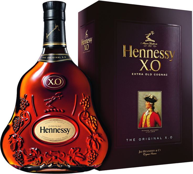 a bottle of hennesy xo extra old cognage next to a box