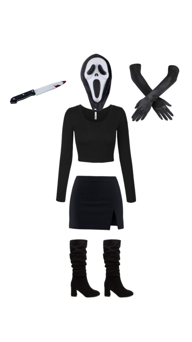 a woman wearing a black outfit and mask