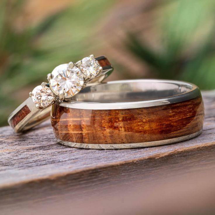 Whiskey Barrel Ring Set Wedding Ring Sets His And Hers Wood, Unusual Wedding Rings Couples, Farm Wedding Rings, His And Hers Ring, Silver Bands, Engagement Rings Wood, Simple Wedding Rings Sets His And Hers, Wedding Rings And Bands Sets, Classic Wedding Bands