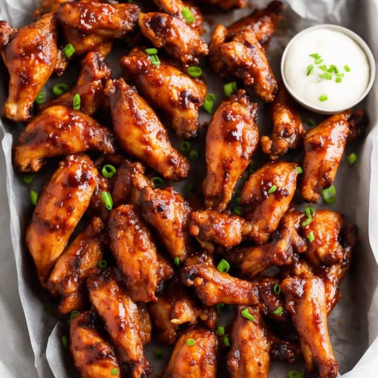 chicken wings with ranch dressing in a basket