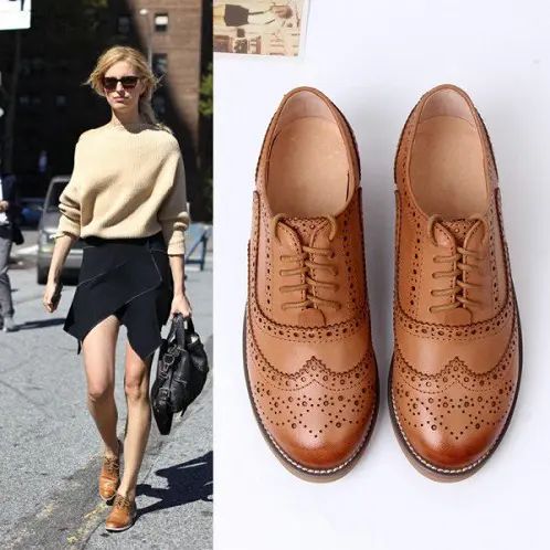 30 Different Designs of Brogues Shoes for Men and Women | Styles At Life Brown Oxford Shoes Outfit, Brogues Womens Outfit, Oxford Shoes Outfit Women's, Brogues Outfit, Brown Shoes Outfit, Brogue Shoes Women, Oxfords Outfit, Heeled Brogues, Tan Brogues