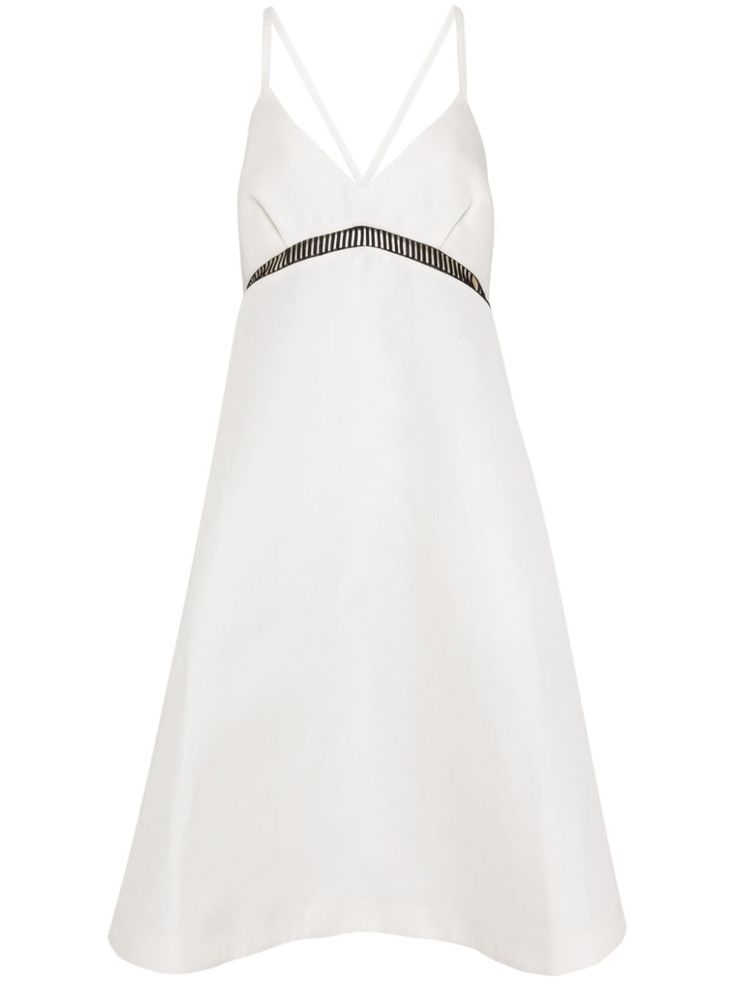 white/black silk-cotton blend openwork areas V-neck spaghetti straps rear criss-cross straps rear curved hem non-slip sole mid-length Midi Dress White, V Neck Midi Dress, White Midi Dress, Cross Straps, Black Silk, Dress White, Mid Length, Criss Cross, Day Dresses