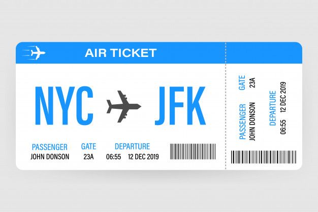 an air ticket with the nyc jfk logo on it is shown in blue and white