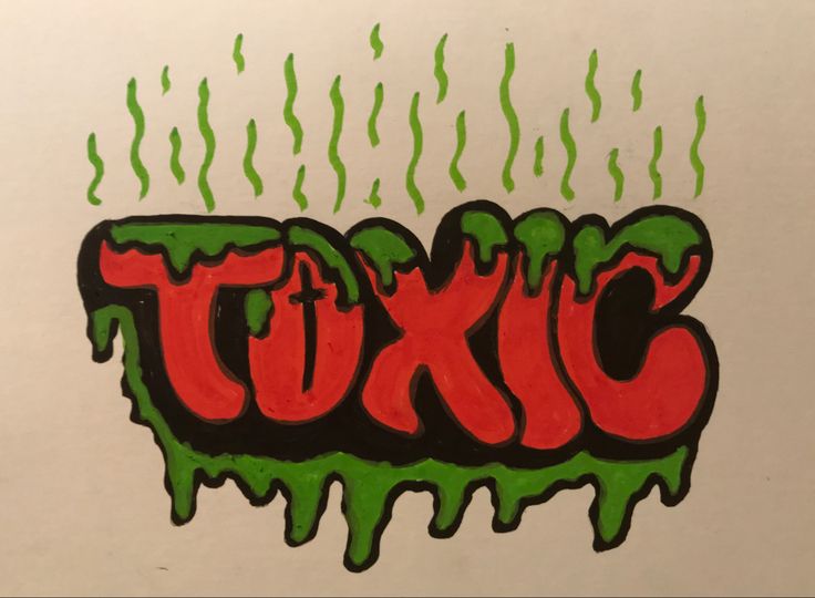 a drawing of the word texic in green and red