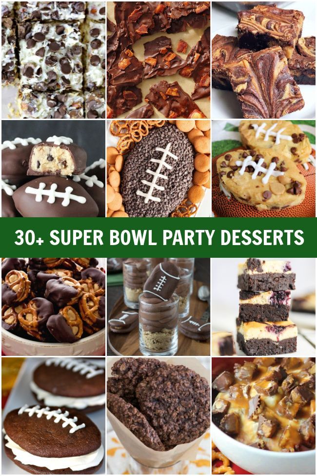 super bowl party desserts collage with text overlay