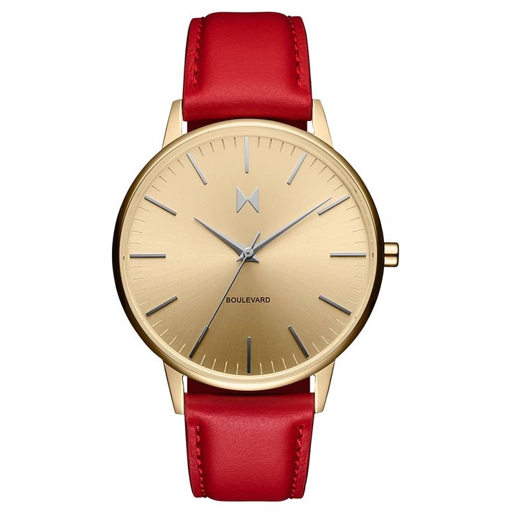 A Clean Everyday Women's Watch With California Modern Feel. Featuring Our Garden Party Seasonal Coloway, With Ruby Red Leather And Fresh Metals. Worldwide Shipping + Easy Returns. | Boulevard Women's Watch — Ruby Red | MVMT Night Fits, Mvmt Watches, California Modern, Red Watch, Leather Strap Watch, Hand Watch, Women's Watch, Ruby Red, Quartz Movement