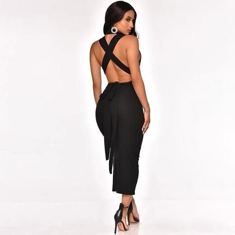 BLACK BACKLESS SLEEVELESS O NECK BODYCON DRESS sold by Just 4 Fashion on Storenvy Black Halter Neck Backless Bodycon Dress, Chic Strappy Back Midi Dress For Party, Chic Midi Dress With Strappy Back For Party, Bodycon Dress With Cutout Back, Chic Halter Neck Sleeveless Club Dress, Chic Halter Neck Sleeveless Dress For Club, Chic Sleeveless Stretch Backless Dress, Stretch Backless Dress For Going Out, Chic Strappy Back Midi Dress For Night Out