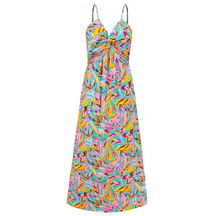 Be the flower of the party with our Cynthia Floral V-Neck Boho Maxi Dress! This beautiful dress features a flirty v-neck and a flowy boho style, perfect for a fun and carefree look. Stand out in this dress, make a statement, and have a good time! Size Guide: Model is 5’8” tall, and has a 33.5” bust, 26.6” waist, & 35.7” hips. She is wearing a S / US 4 / AU 8. This dress is true to size. Material: Self & Lining 100% Polyester. Feature: V-neckline. Sleeveless. Adjustable straps. Floral Boho print. Vibrant V-neck Midi Dress For Brunch, Multicolor Print V-neck Midi Dress For Vacation, Vibrant V-neck Maxi Dress For Spring, Floral Print V-neck Dress For Beach Party, Tropical V-neck Maxi Dress With Vibrant Print, Vibrant Print V-neck Maxi Dress For Brunch, Tropical V-neck Beach Dress For Spring, Flowy V-neck Beach Dress With Tropical Print, V-neck Tropical Print Multicolor Dress