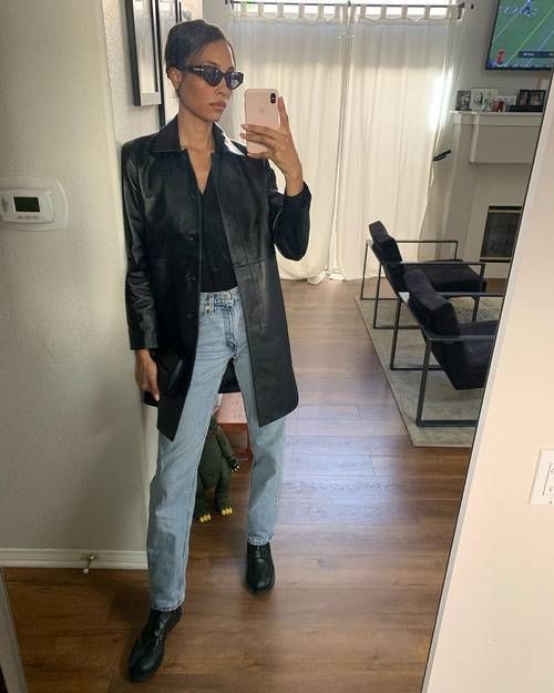 How to Style a Leather Blazer—9 Chic Looks to Try | Who What Wear UK Leather Jacket Outfits, Patterned Tights, Striped Leggings, Blazer Outfits, Leather Blazer, Denim Outfit, Who What Wear, Leather Coat, Style Icon