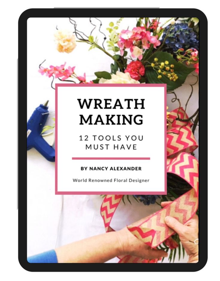 the book cover for wreath making 12 tools you must have by fancy alexandriar, with flowers and scissors