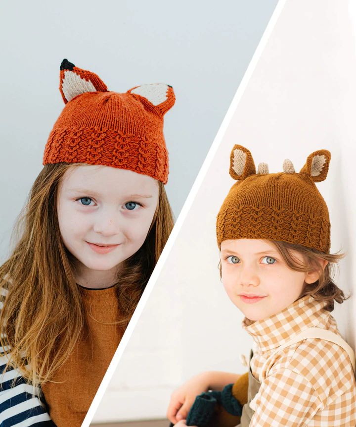 What’s cuter than a wee knitted beanie with animal ears perched atop a sweet little head? The Fawn & Fox Hats' adorable dress-up details cozily outfit your favorite small person for playtime adventures with their forest friends. Knitted in DK weight Arbor yarn, this adventurous beginner-level knitting pattern by designer Olya Mikesh has written instructions and is worked in the round. In three sizes for babies & toddlers from 15”-17” (38–43 cm). Fox Hat, Fox Toys, Knitted Beanie, Forest Friends, Ear Hats, Hat Knitting Patterns, Animal Ears, Stockinette Stitch, Special Birthday