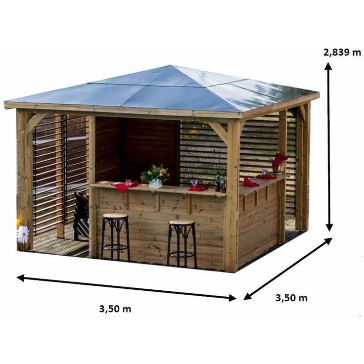 an outdoor bar is shown with measurements for it