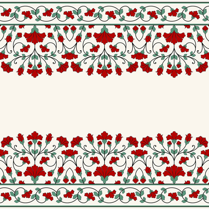 a red and green border with flowers on it