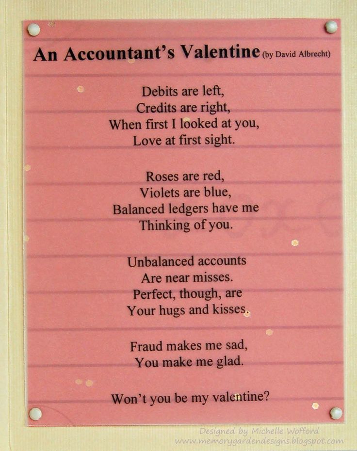 an accountant's valentine poem written on pink paper