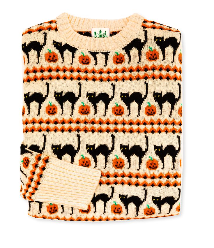 Spooky Season and Cozy Season collide in this limited edition fall sweater. The hues of halloween are featured prominently with black cats and orange pumpkins. We think it’s the purr-fect companion to all your frightfully fall fun to come. Product Details: Hand Wash Cold, Air Dry or Dry Clean Woven Label 30% Wool 70% Acrylic blend Unisex Tailored Fit--Ladies should size down one size Imported Sweater With Cats On It, Dream Clothes Fall, Halloween Sweaters, Halloween Fits, Kiel James Patrick, Piskel Art, Labu Halloween, Scaredy Cat, Chat Halloween