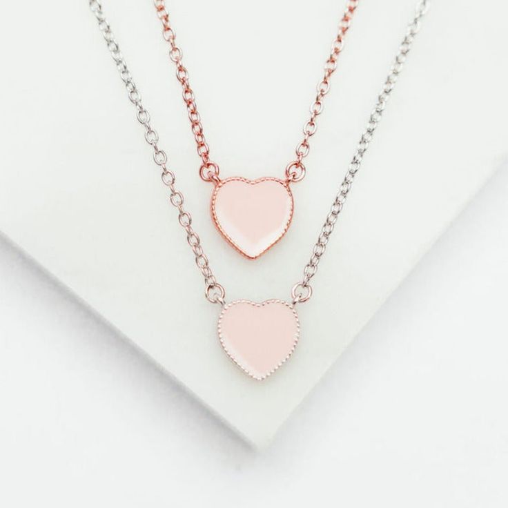 Pink enamel heart necklace on adjustable chain. Available in Sterling Silver and Rose Gold plated sterling silver 8mm Heart Blush Enamel Detail Fully Adjustable: 14 Inches Long With a 2 Inch Extender. Can be Worn at 14, 15 or 16 Inches Heart Blush, Ring Icon, Chevron Bracelet, Chevron Necklace, Dainty Necklaces, Angel Aura Quartz, Chevron Ring, Dainty Gold Necklace, Bracelet Online