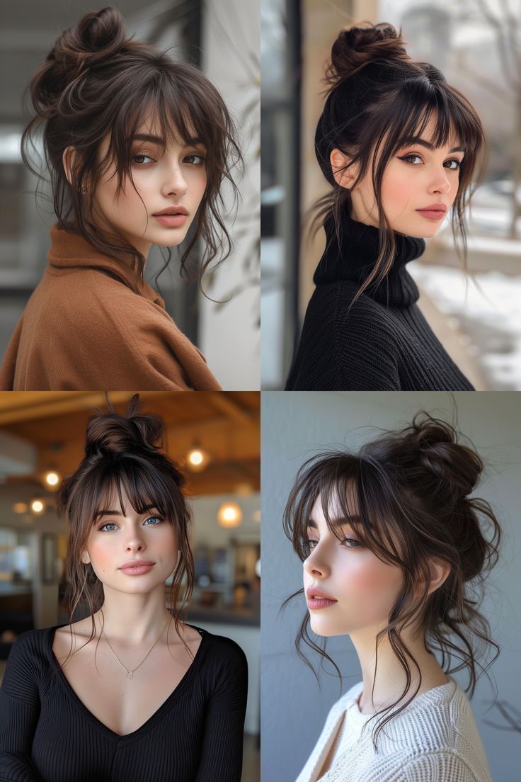 Wedding Guest Hairstyles, Long Hair With Bangs, Messy Hair, Asian Hair, Korean Hairstyle, Hair Updos, Hairstyles With Bangs, Hair Looks, Medium Length Hair Styles