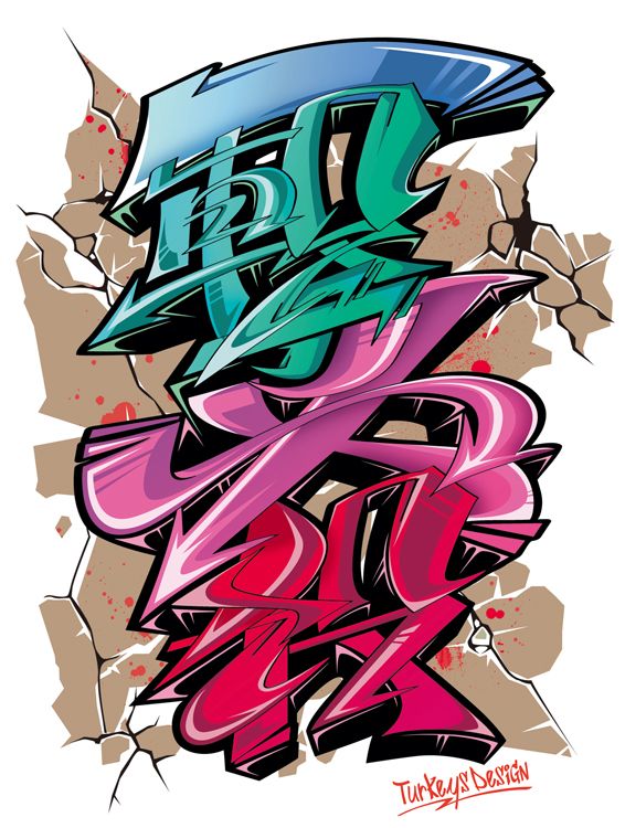 an image of some graffiti on the side of a white wall with pink and blue colors