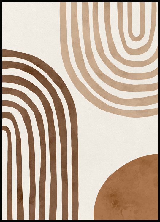 an abstract painting with brown and white stripes on it's surface, including circles