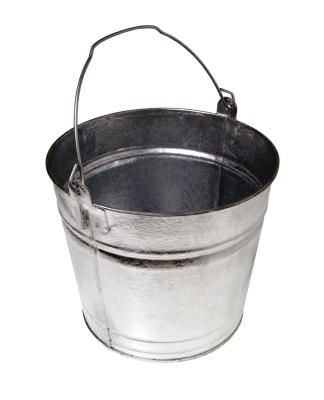 an empty metal bucket on a white background