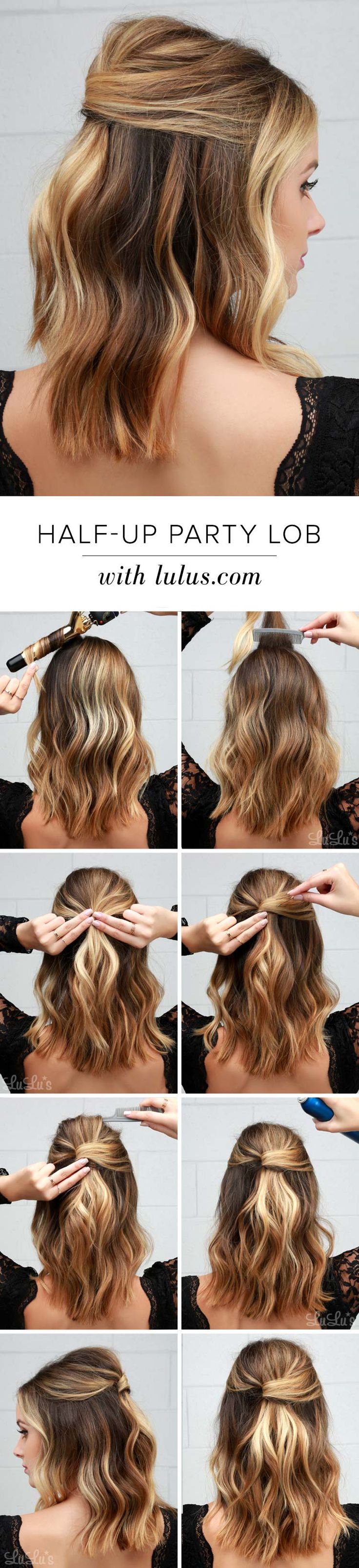 Lulus How-To: Half-Up Party Lob! - Lulus.com Fashion Blog Cool Easy Hairstyles, Holiday Party Hair, Medium Length Hair Straight, Unique Wedding Hairstyles, Peinados Recogidos, Step By Step Hairstyles, Wedding Guest Hairstyles, Lob Haircut, Bridesmaid Hair Short