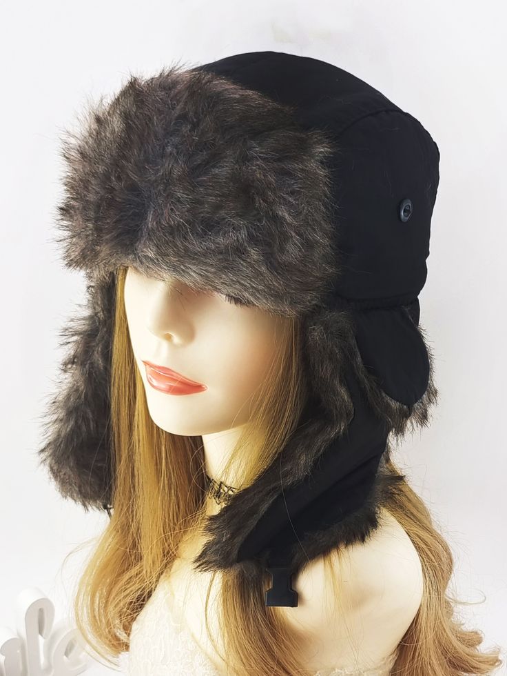 Negro Casual Collar  Tela Liso Gorra con Orejeras Embellished  Otoño/Invierno Accesorios de Mujer Trapper Hat Outfit Y2k, Trapper Hat Aesthetic, Ushanka Hat Aesthetic, Trapper Hat Outfit, Goth Hats, Fuzzy Hats, Aesthetic Hats, Aesthetic Hat, Fuzzy Hat