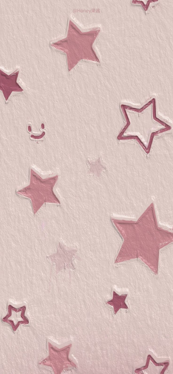 some pink and white stars on a light pink background with small clouds in the sky