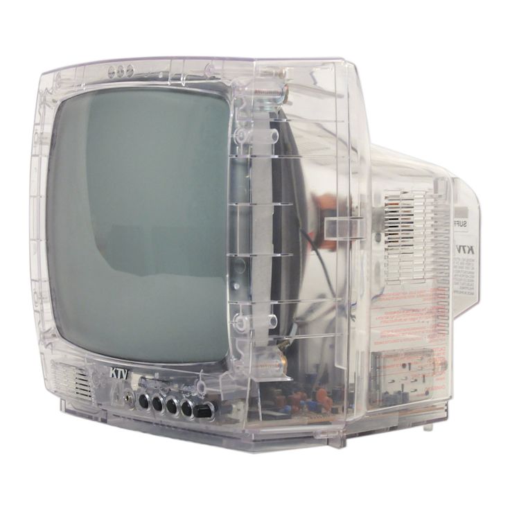 an old fashioned television sitting inside of a plastic case