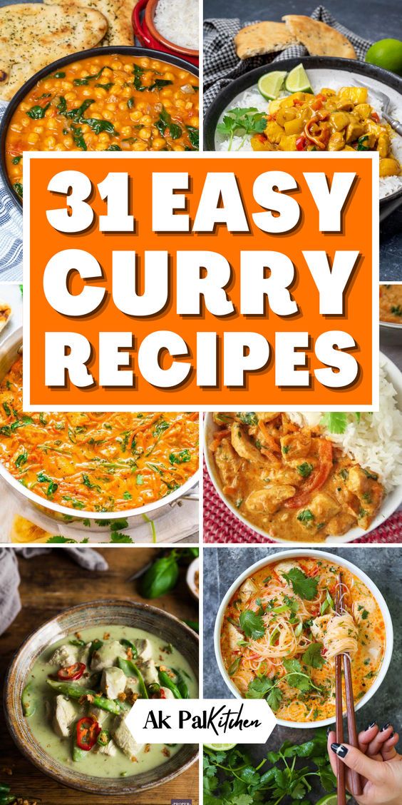 the cover of 31 easy curry recipes is shown with images of different dishes and ingredients