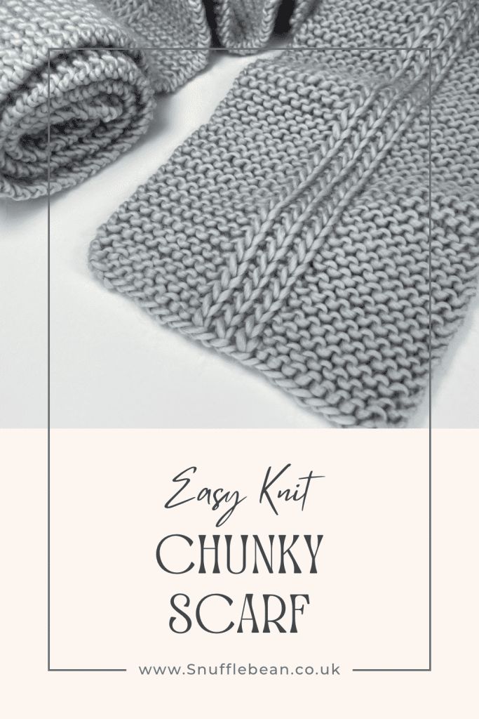 the easy knit chunk scarf with text overlay that says easy knit chunk scarf