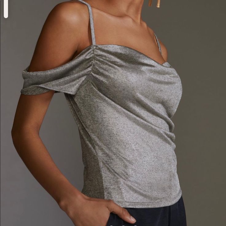 Anthropology Stretchy Silver Off The Shoulder Top Lurex Top, Cowl Neck Cami, Cowl Neck Top, Silver Tops, Anthropologie Top, Edgy Look, Off Shoulder Tops, Boho Tops, Cowl Neck