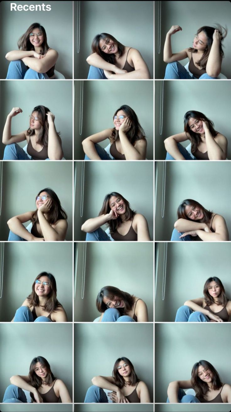 a series of photos showing the same woman's face in different positions and expressions