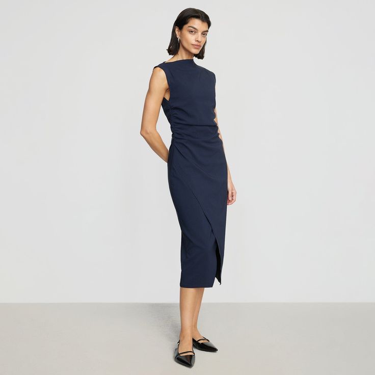 Manon Asymmetric-Neck Ruched Dress Asymmetric Neckline, Ruched Dress, Lay Flat, Heeled Boots, Size Guide, Must Haves, Night Out, Midi Dress, Sleek