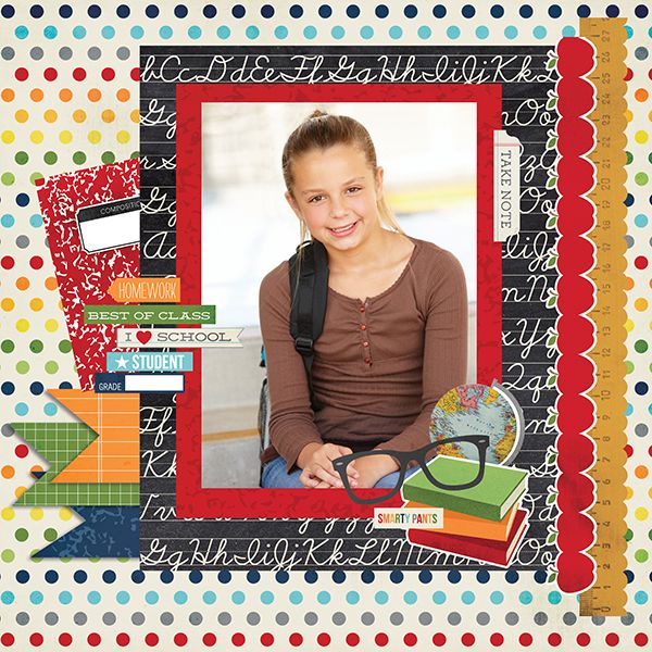 a scrapbook page with a girl holding a pair of scissors