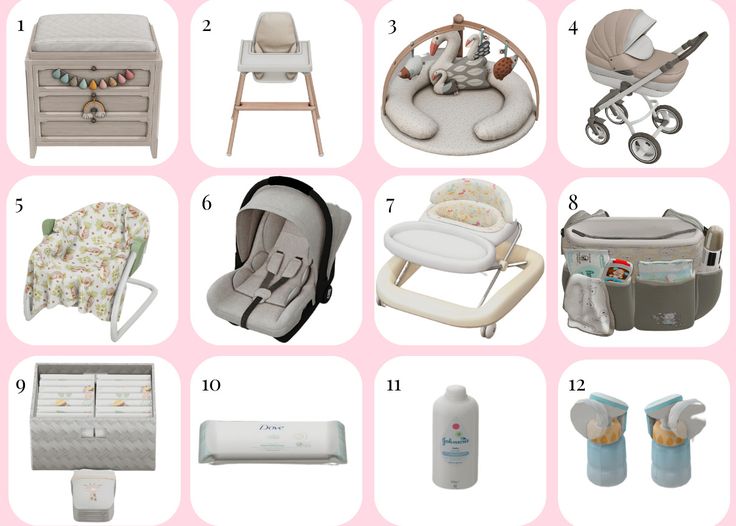 the baby items are arranged in this collage