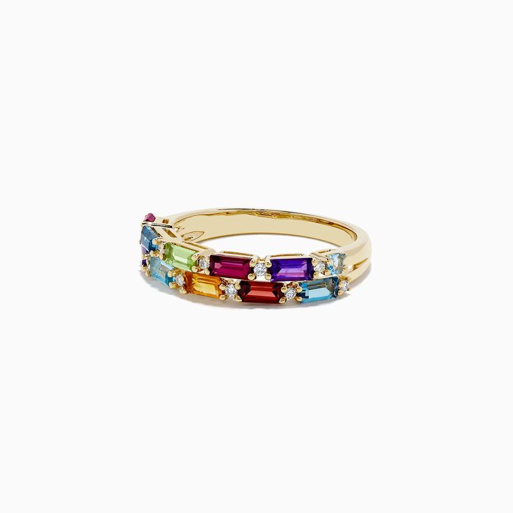 Effy Mosaic 14K Yellow Gold Multi Gemstone and Diamond Ring, 1.40 TCW Multi Gemstone Ring, Color Ring, Emerald Ring, Gold Yellow, Cocktail Rings, Diamond Ring, Emerald, Gemstone Rings, Mosaic