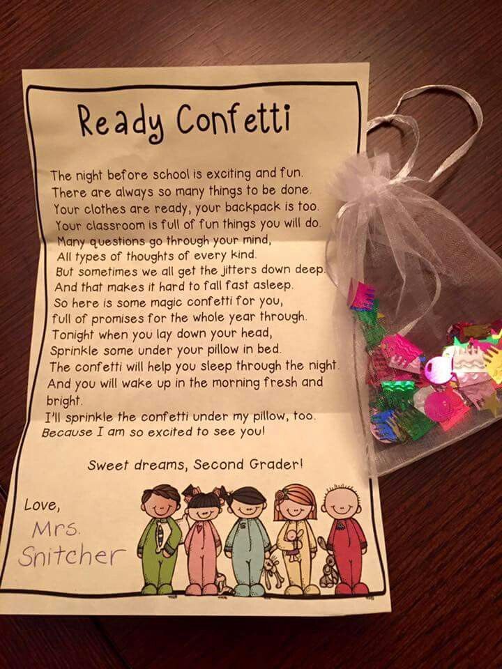 a paper with some writing on it next to a bag filled with candy and candies