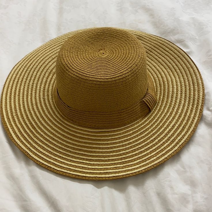 Never Worn Beige And Camel Straw Sun Floppy Hat. One Size Fits All. Perfect For Summer Beach Days And Trips. Matches Back To Everything With The Neutral Color Scheme. Brand Is Mint By Goorin Gold Straw Hat With Curved Brim For Vacation, Gold Curved Brim Straw Hat For Vacation, Gold Fedora With Curved Brim For Beach, Gold Panama Hat With Curved Brim For Beach, Gold Curved Brim Fedora For Beach, Gold Vacation Hat With Short Brim, Gold Brimmed Beach Hats, Gold Wide Brim Beach Hat, Gold Flat Brim Hat For The Beach